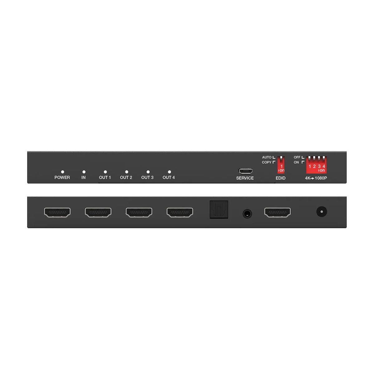 AUTO L COPY  
1 on  
OFF L ON  
1234  
POWER  
IN  
OUT1  
OUT2  
OUT3  
OUT4  
SERVICE  
EDID  
4K-1080P