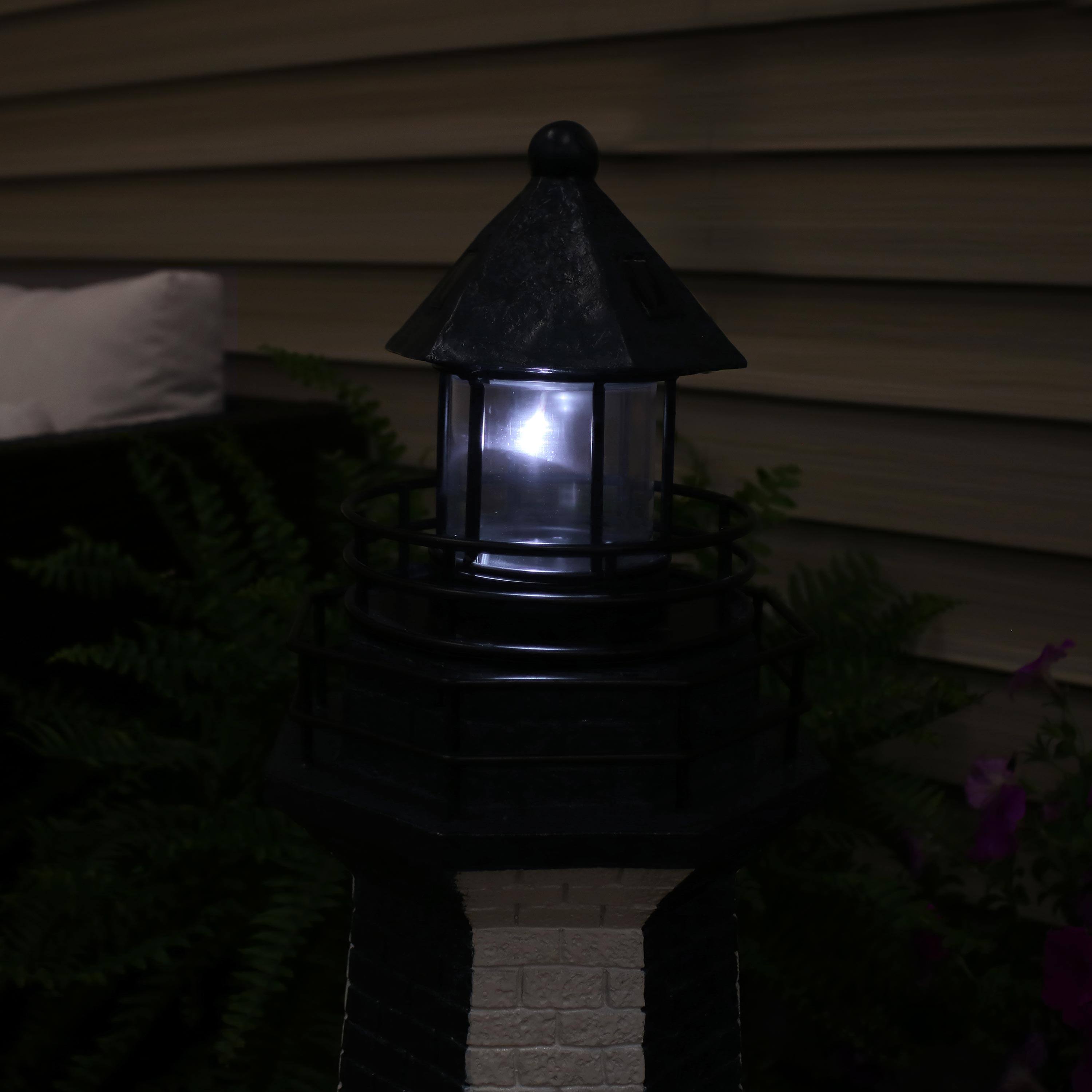 Alt View 7. Sunnydaze - 36 in Resin and Metal Solar LED Lighthouse Statue - Blue Stripe.