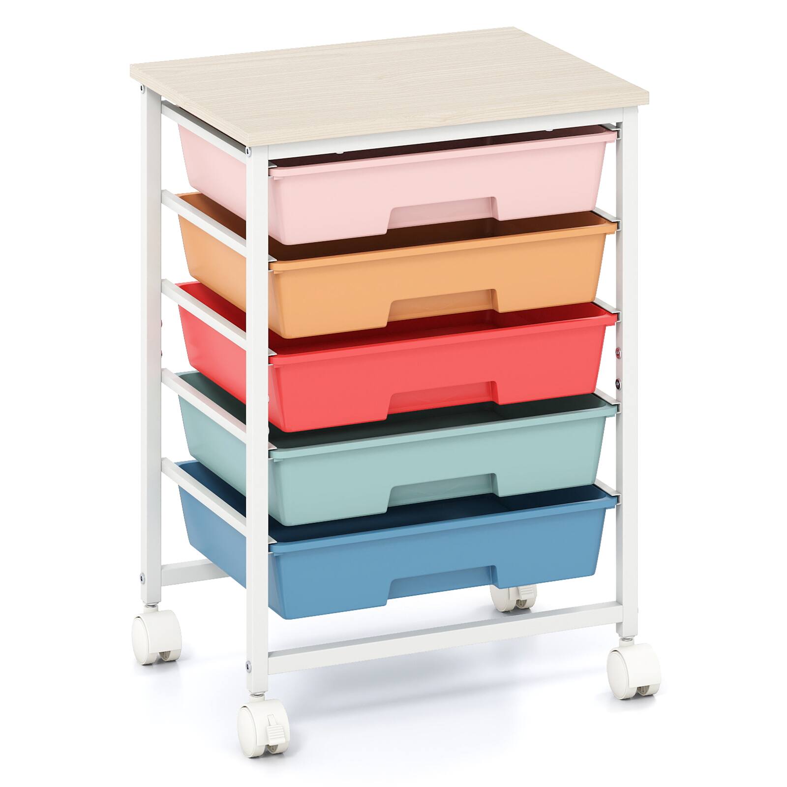 Alt View 9. Costway - Costway 5-Drawer Art & Craft Storage Carts, Storage Cart with 4 Universal Wheels, Metal Frame for Home 15"L - 15"L Macaron.