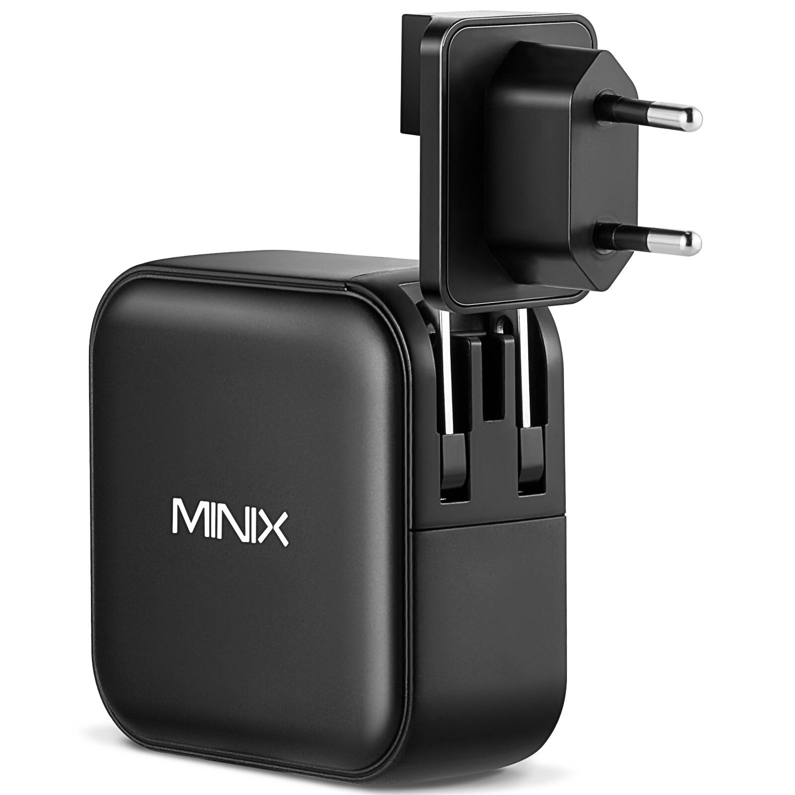 Alt View 11. MINIX - 100W Turbo 4-Ports GaN Foldable Wall Charger with 3-USB-C(Max 100W/20W), 1-USB-A(Max 18W), US/EU/UK Plugs for Travel - Black.