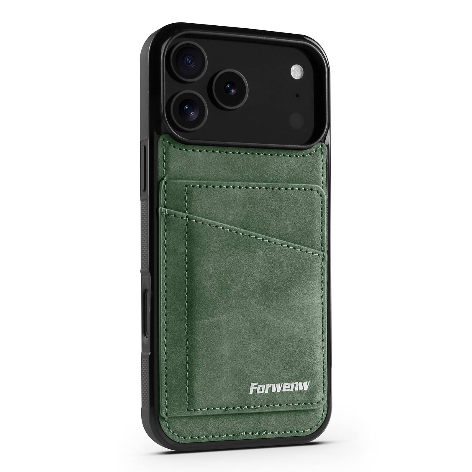 Left. Dteck - Wallet Phone Case for Apple iPhone 18 Pro with Kickstand, Slim Shockproof Leather TPU Card Holder Protective Cover - Green.