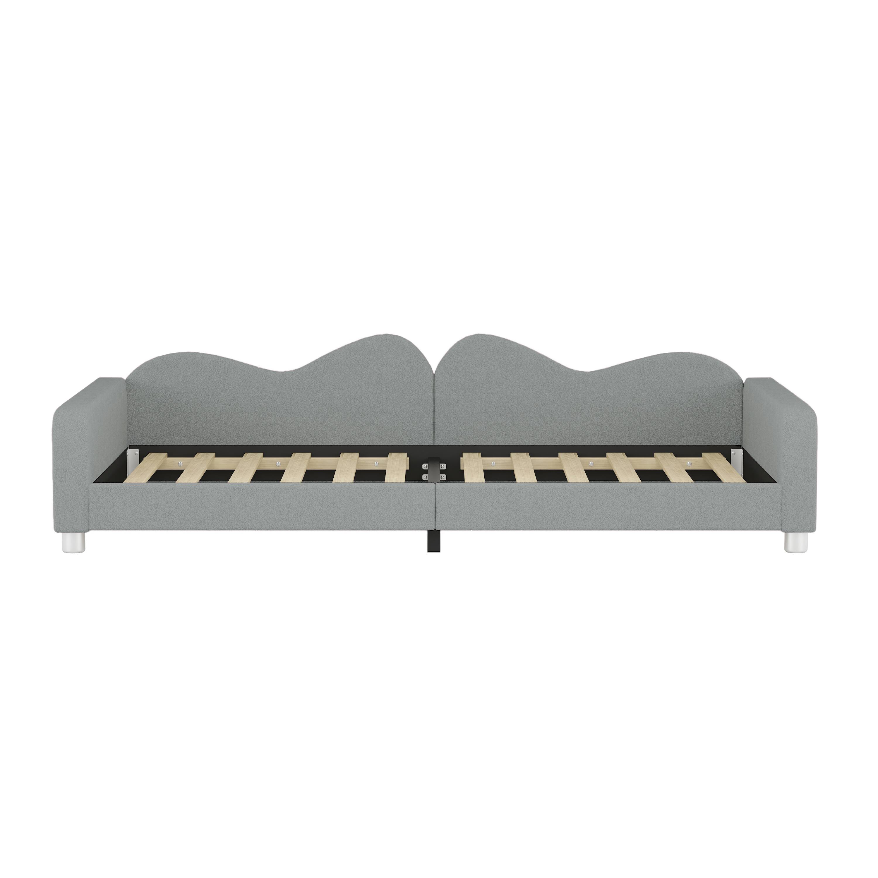 Alt View 6. Tiramisubest - Twin size Upholstered Daybed, Sherpa Fabric Sofabed with Cloud-Shaped Backrest, No Box-spring Needed, Gray - Gray.