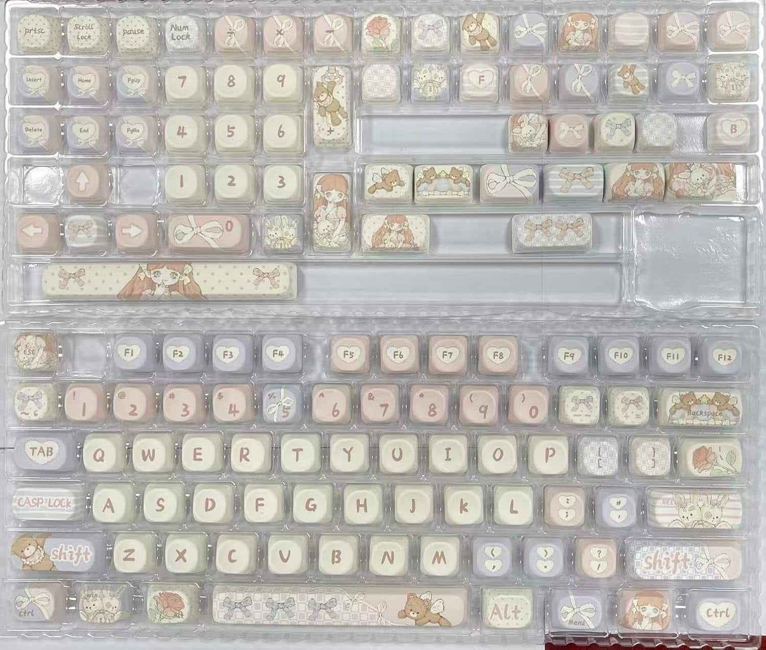 Womier - Cute Theme PBT Keycaps, MOA Profile Round Keyboard Keycaps, Custom Keycaps for All ANSI US Layout Mechanical Keyboard - cutebear-134 Keys