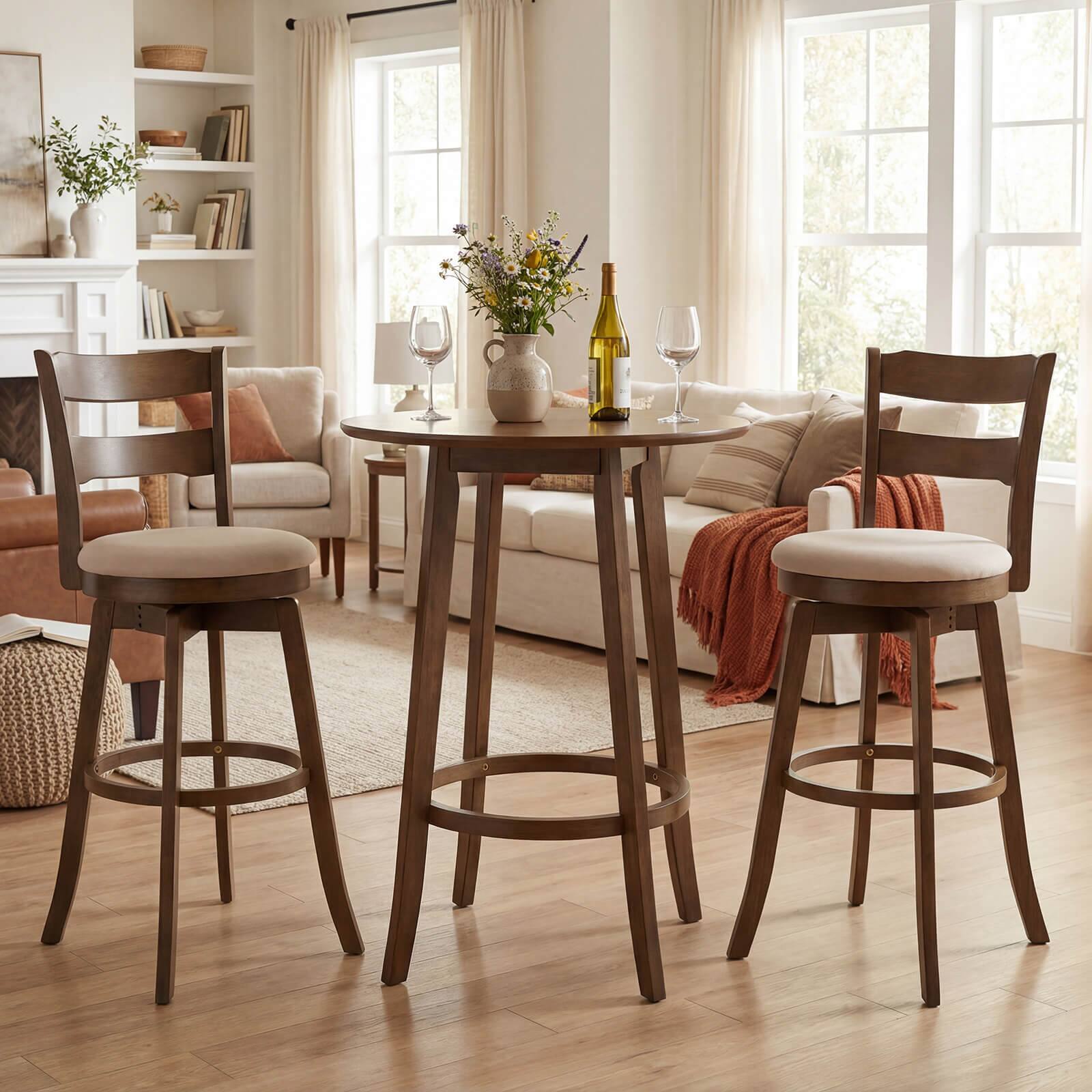 Alt View 1. Costway - Costway 30.5" Swivel Barstools Set of 2 with Backrest & Upholstered Seat,Footrest for Pub - Natural.