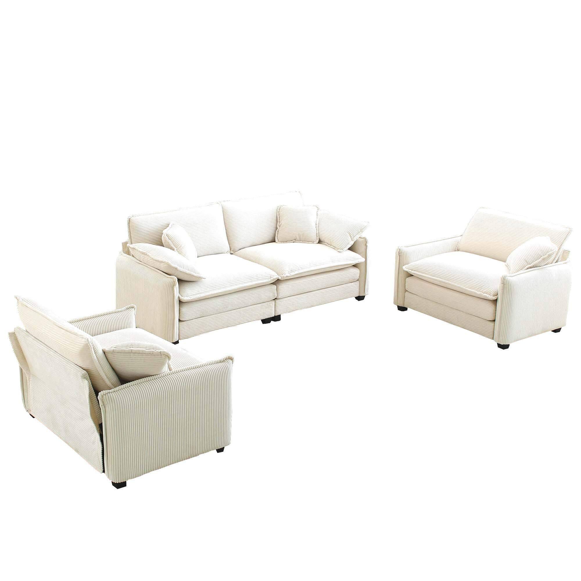 Front. LOVMOR - Luxurious and Sophisticated Sofa Set with Soft Cushions and Pillows Sofa Set for Living Rooms and Clubs as well as Home - Beige.