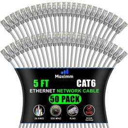 Maximm - Cat 6 Ethernet Cable 5 ft (50-Pack) - UTP, 10Gbps, 550MHz