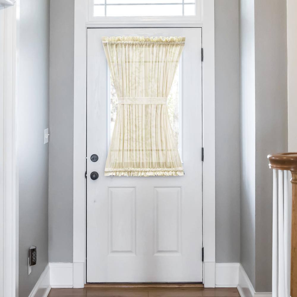 Angle. Ellis Curtain - Ellis Curtain Shadow Stripe 1.5" Rod Pocket Semi Sheer Door Curtain Panel 40" x 72" Natural - Natural.
