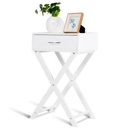 Ecooso - Modern End Side Table with X-Shape Drawer and Storage for Living Room or Bedroom - White