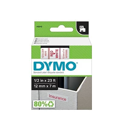 "DYMO - D1 Standard 45015 Label Maker Tape, 1/2"" x 23' - Red on White" price history on PriceWatchPro