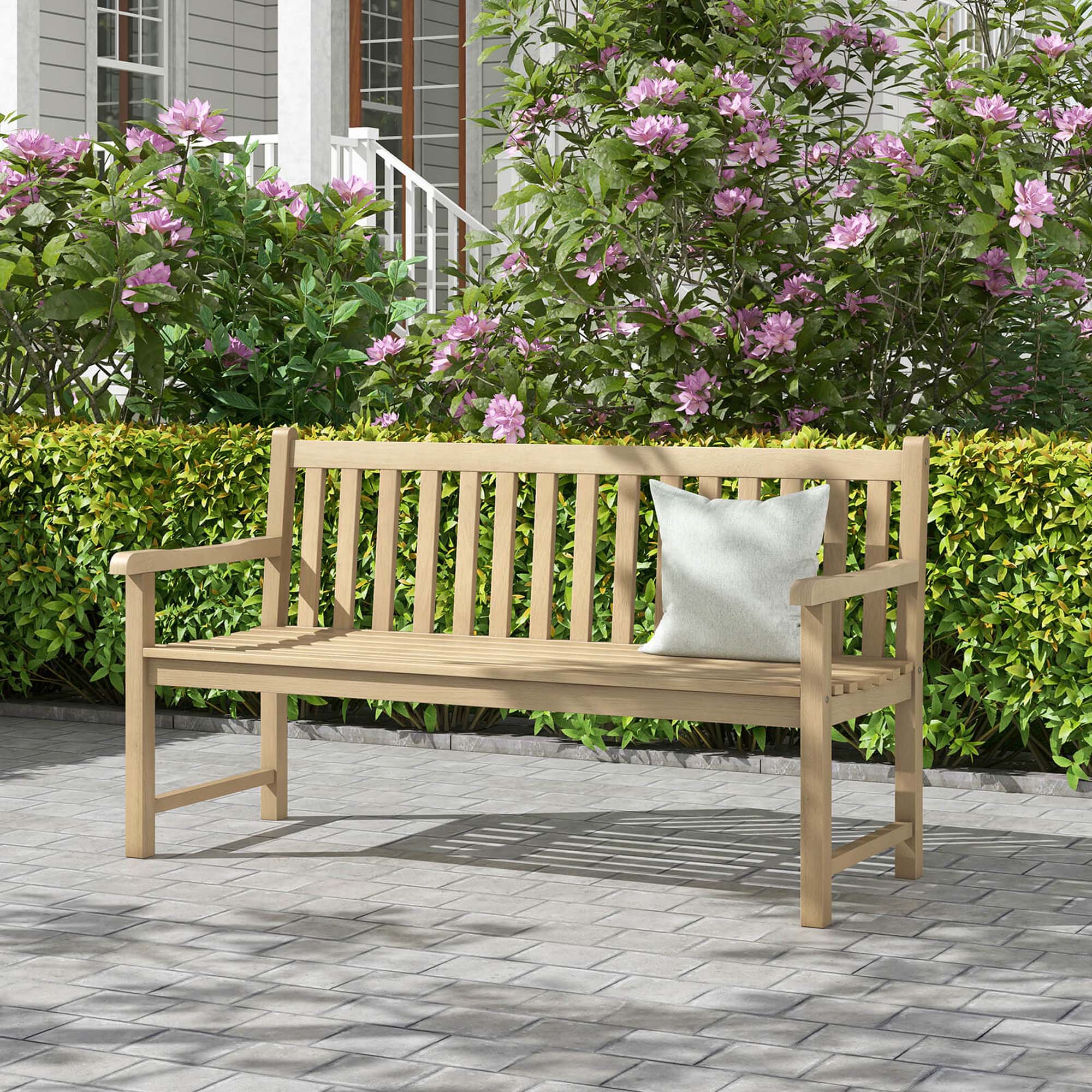 Alt View 4. Costway - 62" Outdoor Teak Wood Bench 3-Person Garden Patio Bench with Backrest - Natural.