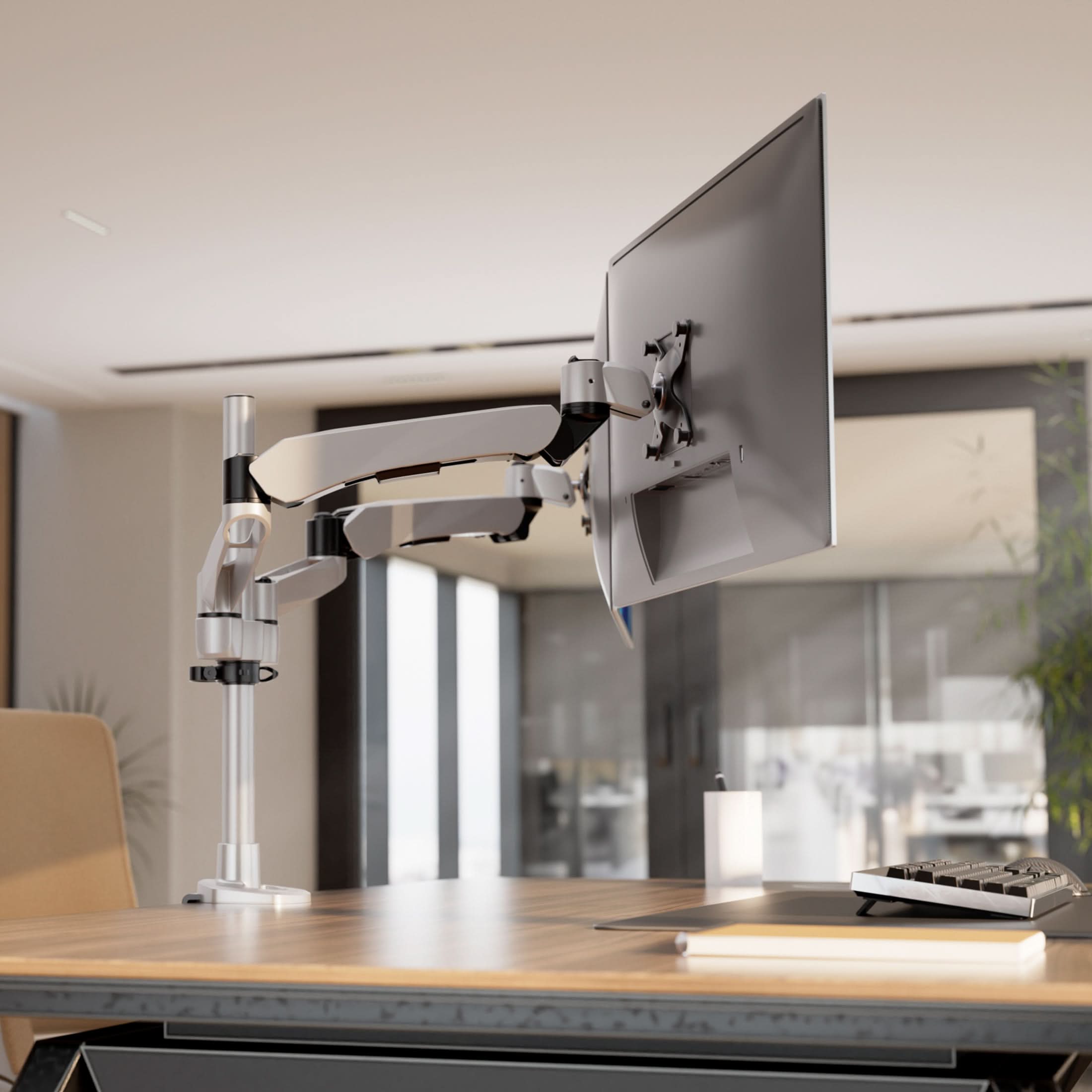 Back. Mount-It! - CLiX Series Extra Tall Articulating Single Monitor Desk Mount – Full Motion Arm for 13"-32" Screens, Silver - Silver.