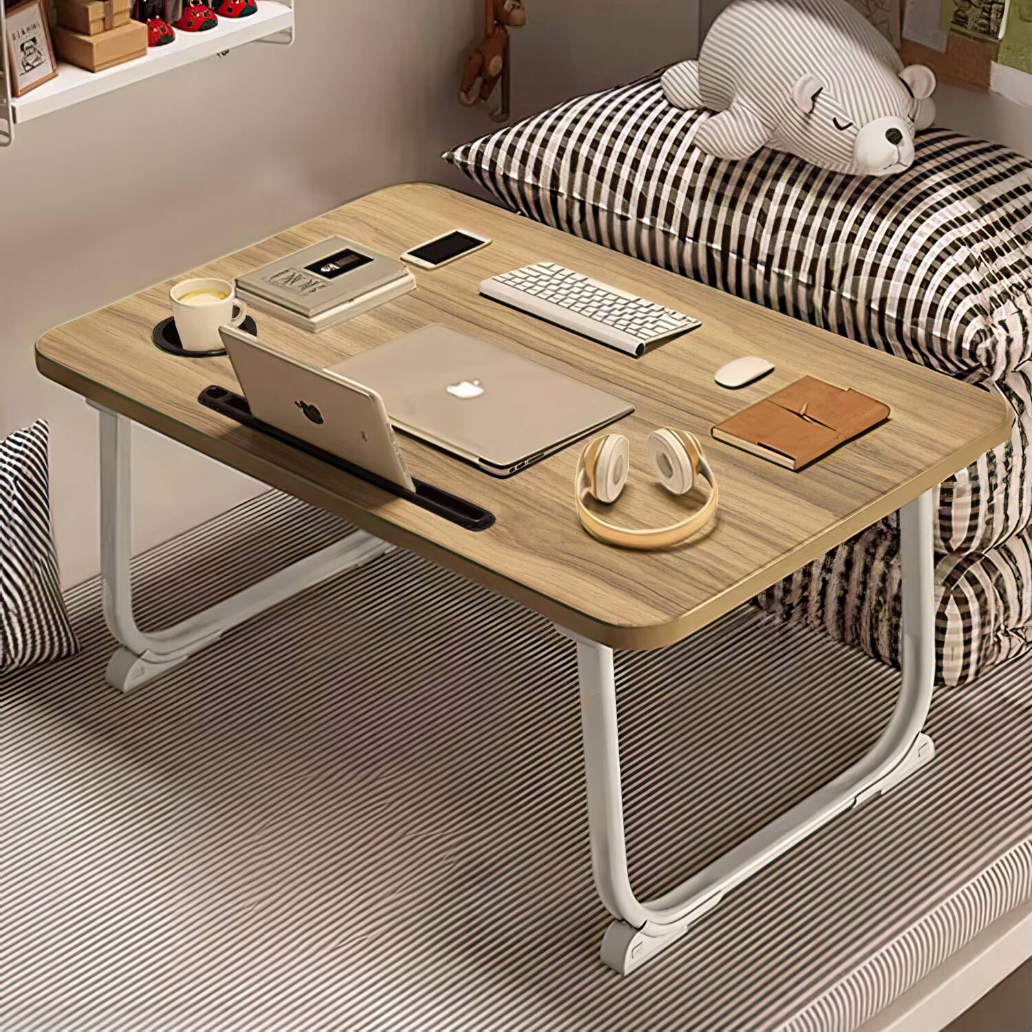 Angle. FC Design - 2 Pack XL Foldable Laptop Computer Table, Breakfast Serving Bed Tray, Lap Desk with Foldable Leg.