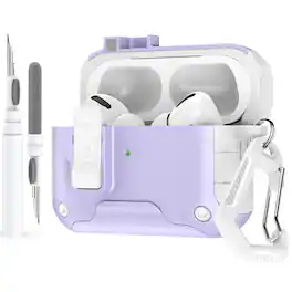 Dteck - Case for Airpods Pro 2nd Gen (2022) with Magnetic Lock,Phone Stand & Carabiner,Shockproof Earbuds Cover with Cleaner Kit - Purple