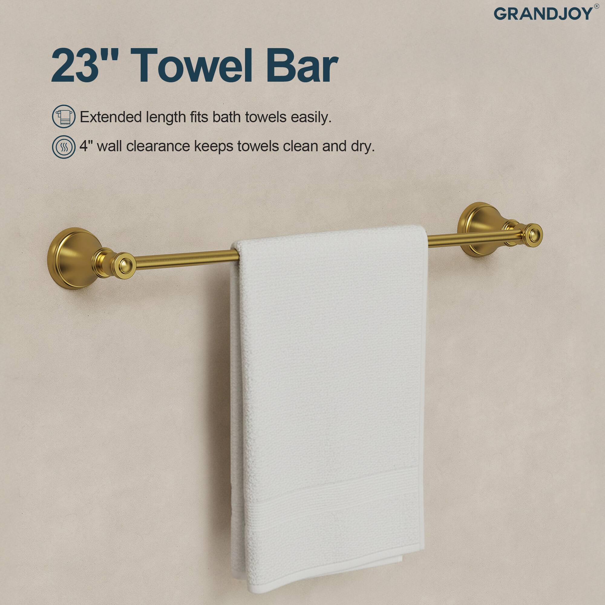 GRANDJOY

23" Towel Bar

- Extended length fits bath towels easily.
- 4" wall clearance keeps towels clean and dry.