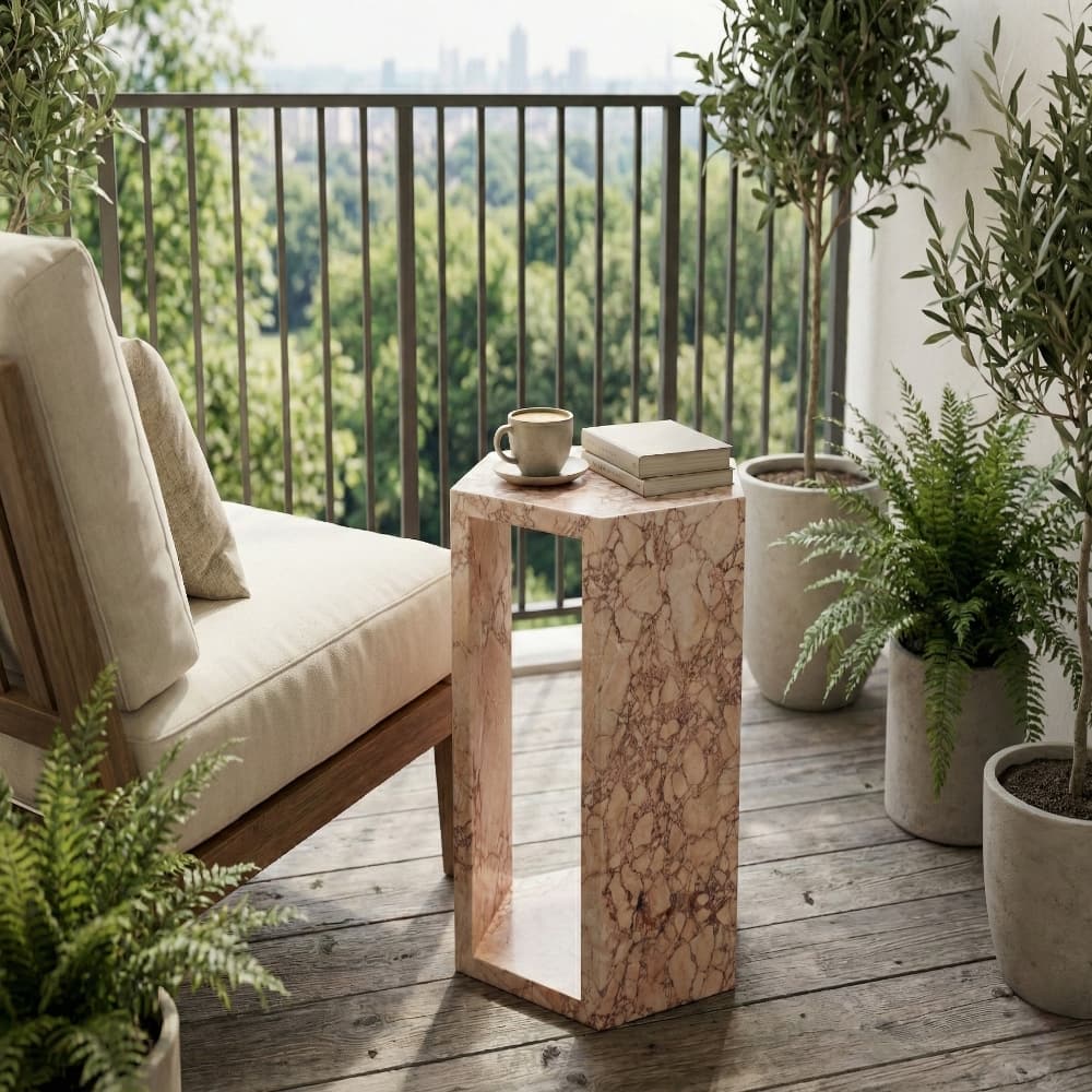 Loheer - Luxury Natural Marble Side Table Hexagon Stone Pedestal Drink Table Modern Geometric Accent Stand 15.7 Inch - Pink price history on PriceWatchPro