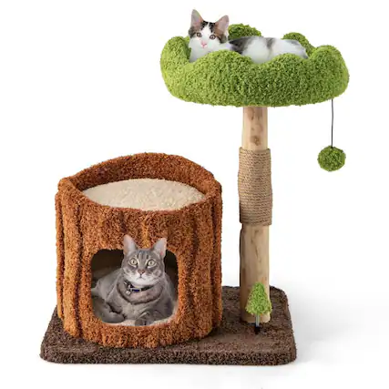 Front. Kadyn - Multi-Level Cat Tower with Scratching Posts and Plush Top Perch, Brown - Brown.