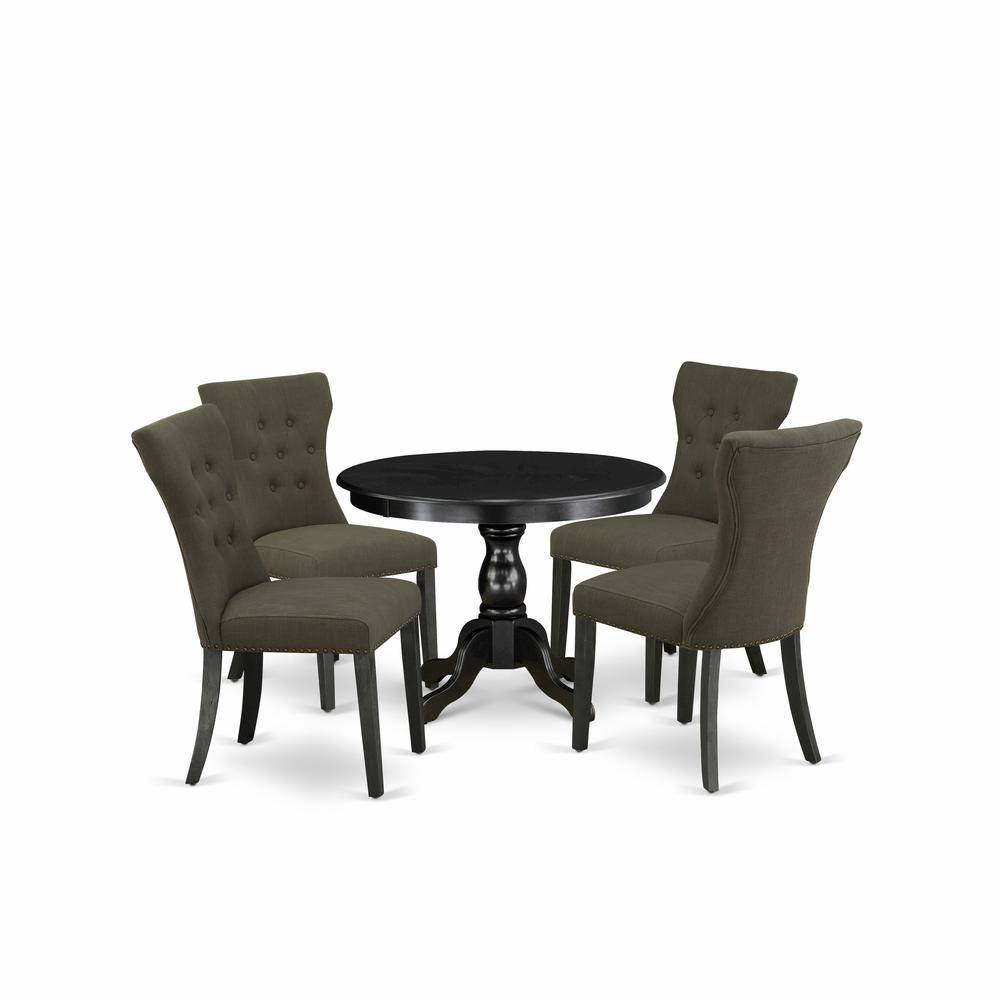 Left. East West Furniture - East West Furniture HBGA5-ABK-50 5 Piece Dining Set - Black Breakfast Table and 4 Dark Gotham Grey Linen Fabric Dining - Wire Brush Black.