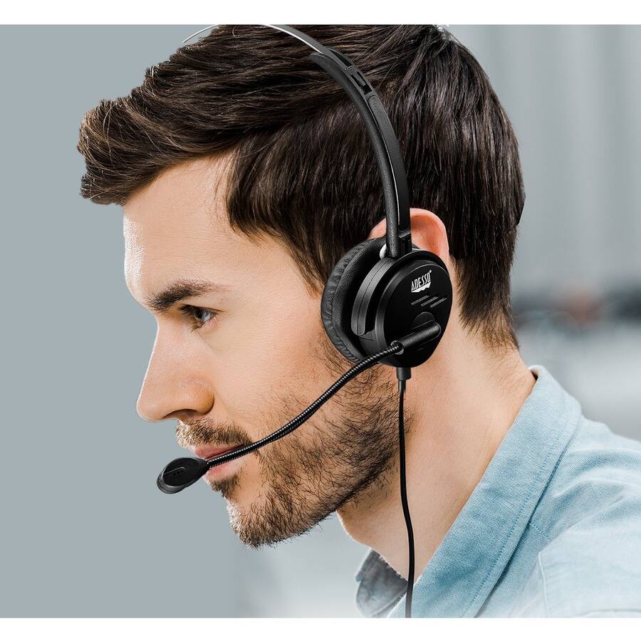 Alt View 1. Adesso - Adesso USB Single-Sided Headset with Adjustable Microphone- Noise Cancelling- Mono - USB - Wired - Over-the-head - 6 ft - Black.