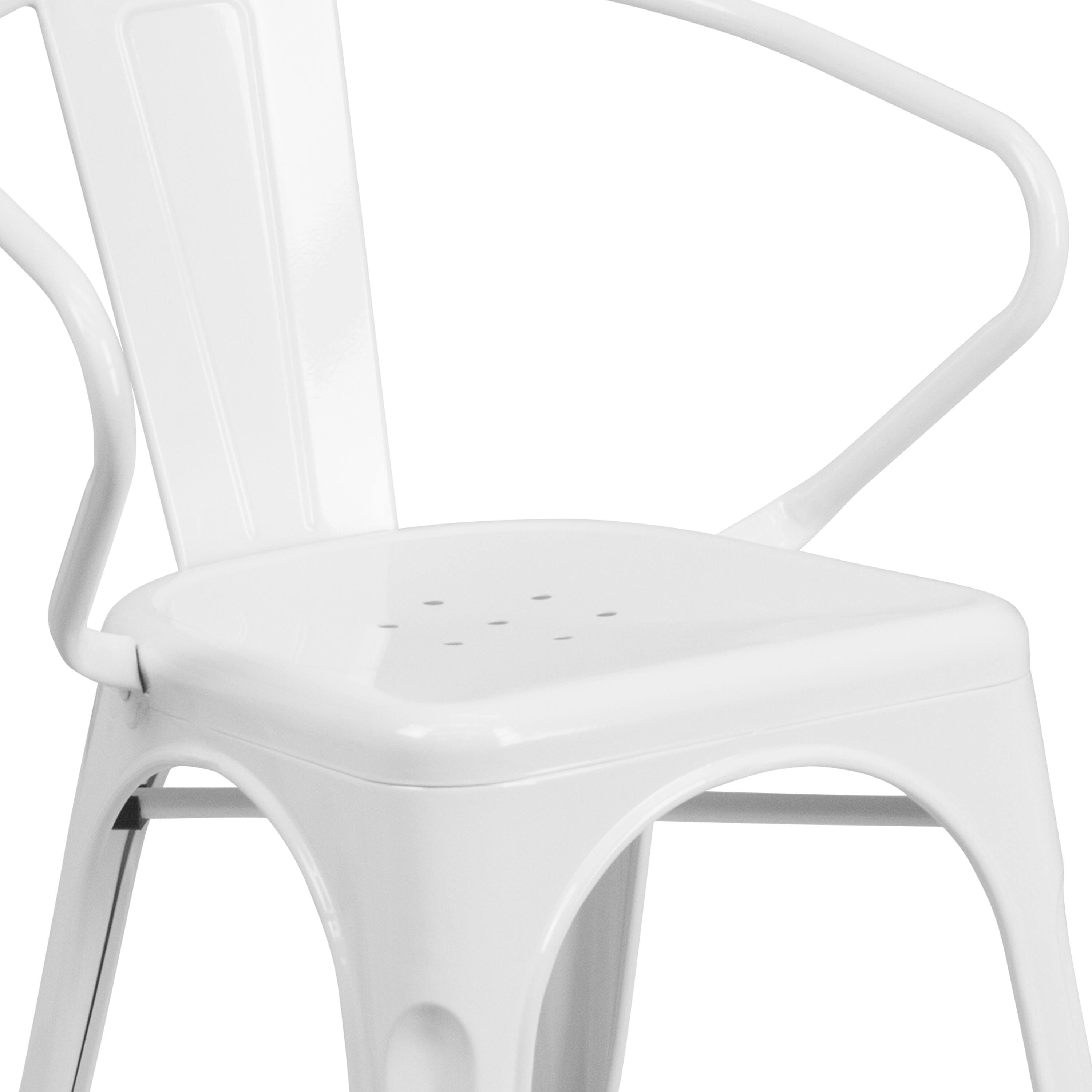 Alt View 8. Emma + Oliver - Commercial Grade Colorful Metal Indoor-Outdoor Chair with Arms - White.
