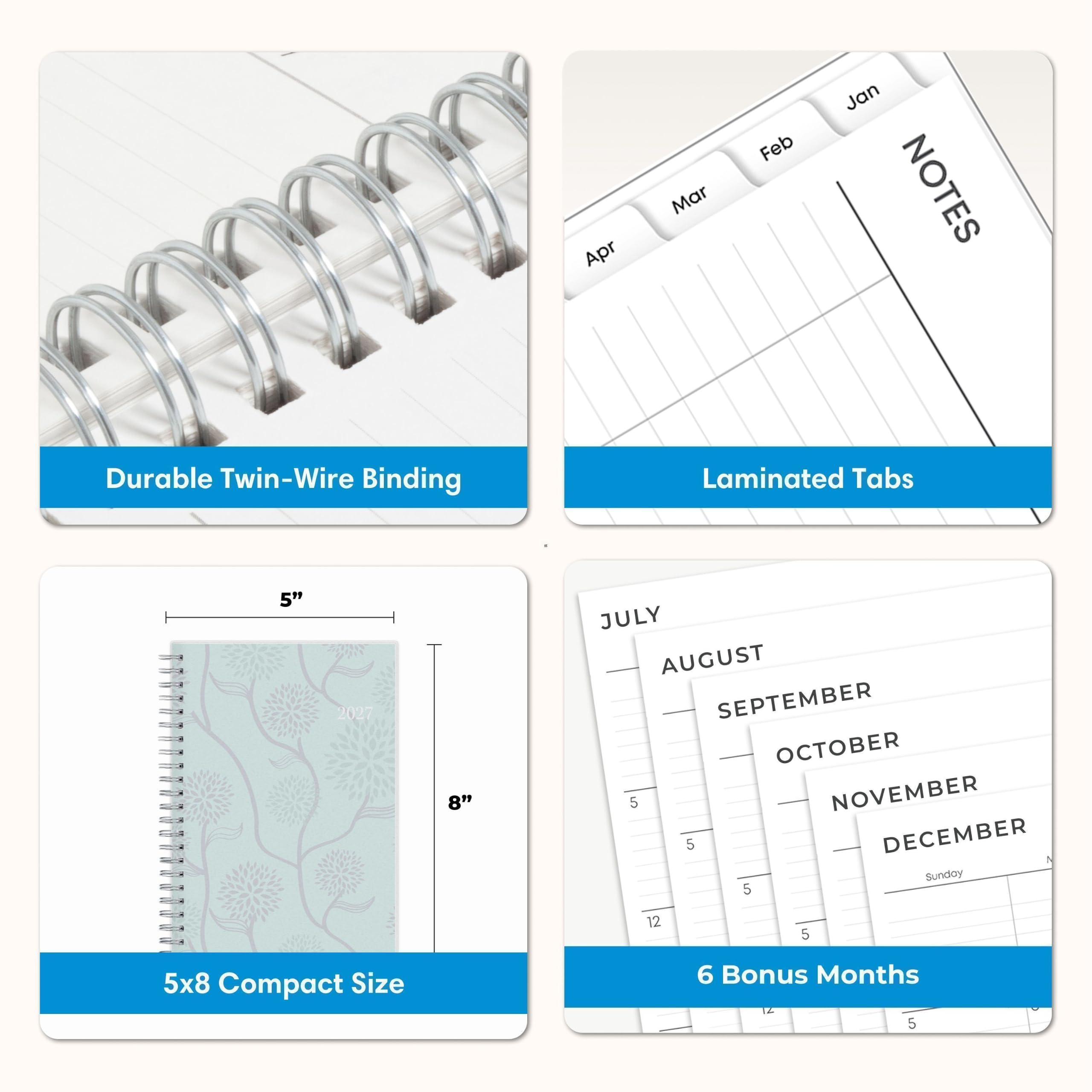- Durable Twin-Wire Binding
- Laminated Tabs
- 5x8 Compact Size
- 6 Bonus Months