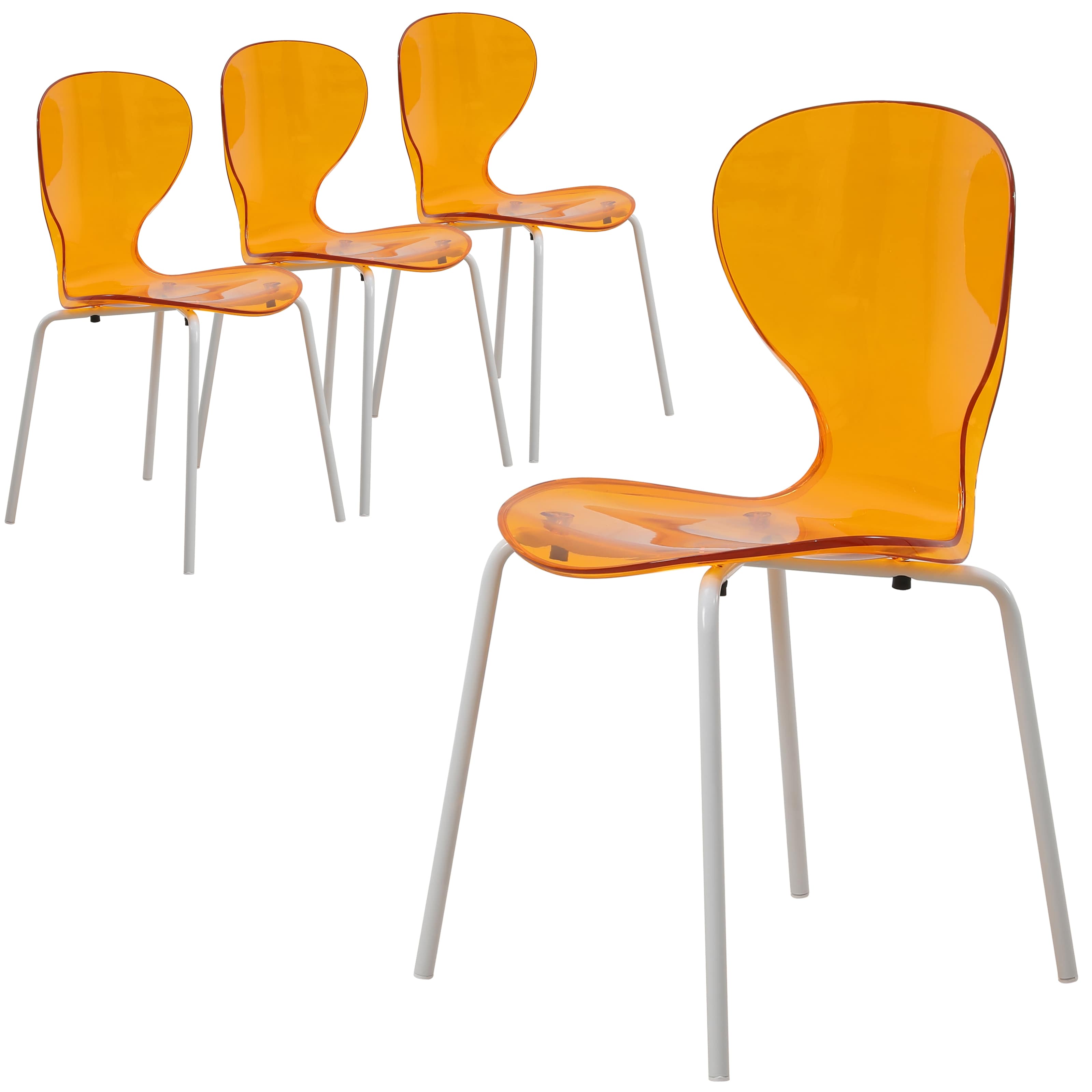 LeisureMod - Oyster 4-PCS Transparent Modern Dining Chair - Polycarbonate Stackable Side Chair with Powder Coated Metal Legs - Transparent Orange price history on PriceWatchPro
