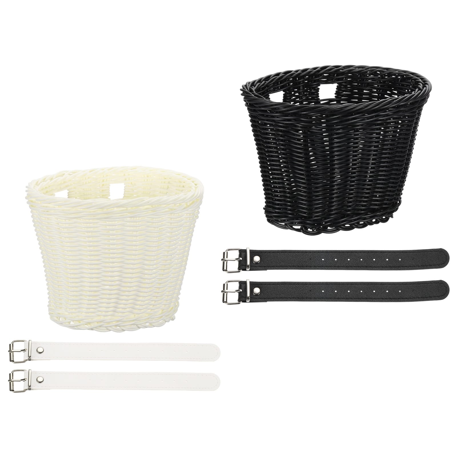 Unique Bargains - Bike Basket Front, Hand-Woven Bicycle Basket with Adjustable PU Belts, 2pcs - Fits Most Road Bikes, Bicycles/Scooters - White, Black