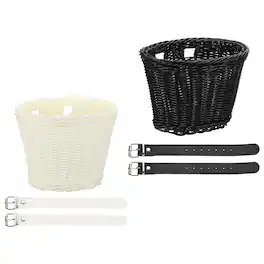 Unique Bargains - Bike Basket Front, Hand-Woven Bicycle Basket with Adjustable PU Belts, 2pcs - Fits Most Road Bikes, Bicycles/Scooters - White, Black