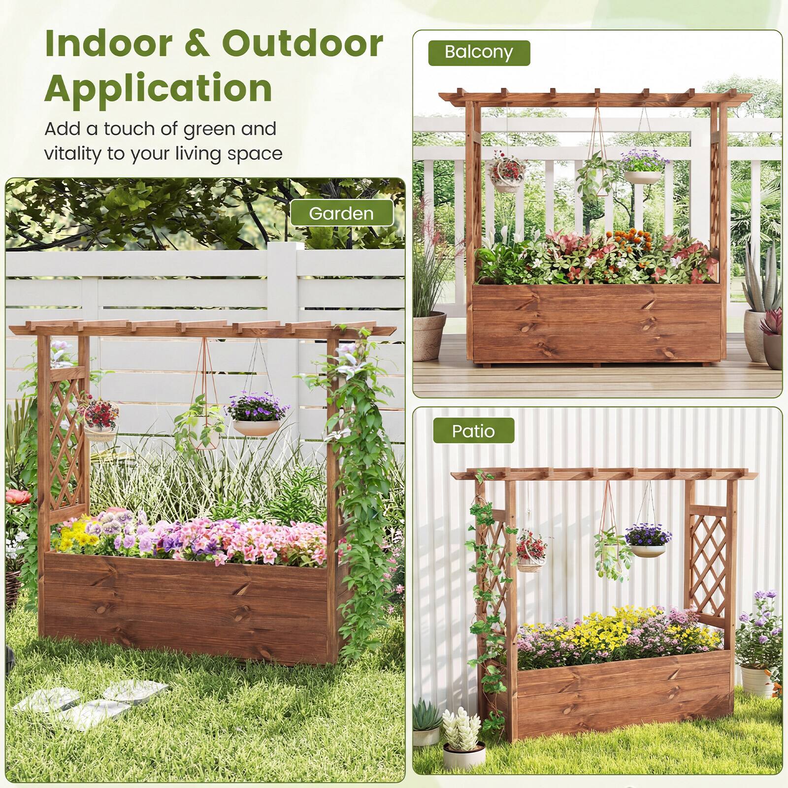 Indoor & Outdoor Application  
Add a touch of green and vitality to your living space  

Garden  
Balcony  
Patio