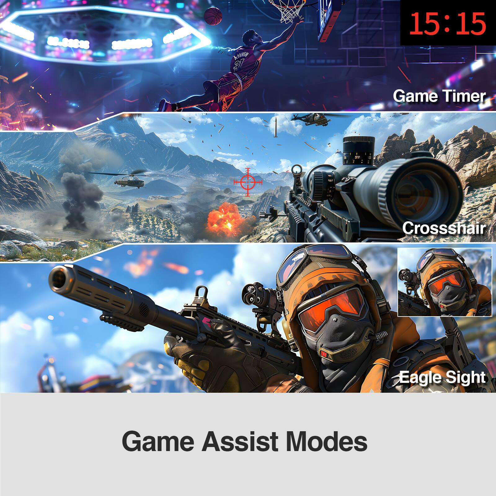 S.THS - Step 15:15 Game Timer  
Crosshair Eagle Sight Game Assist Modes
