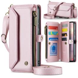 Dteck - Wallet Case for Samsung Galaxy S26+, PU Leather RFID Blocking Card Holder Kickstand Cover with Crossbody Strap - Pink