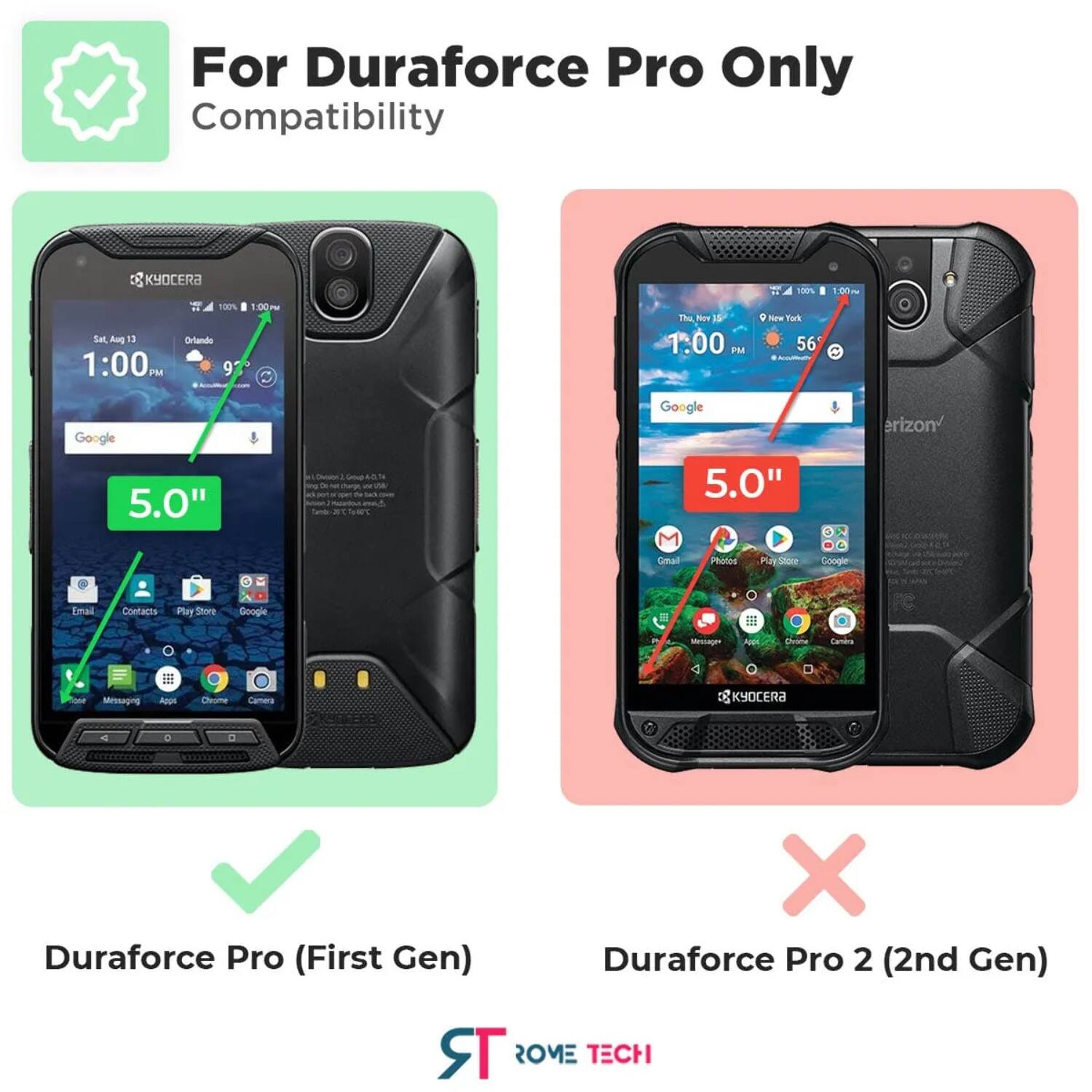 For Duraforce Pro Only Compatibility

88 KYOCERA 100% 1:00m Sat And 13 Criando 1:00 PM 9 The ReT 1 1:00 FM - - 100% Sow Tark 56 - 1.00 - Google 5.0" - LA da b is Ia - Sa 1 SuM Google 5.0" M Gmad Phiti Piny show Google erizon Emai Contacts Play Store Google I Mensages Apps Muile Canira - Minssaging -. A Cheure Camera KYOCERA Duraforce Pro (First Gen) X Duraforce Pro 2 (2nd Gen) TR ROME TECH