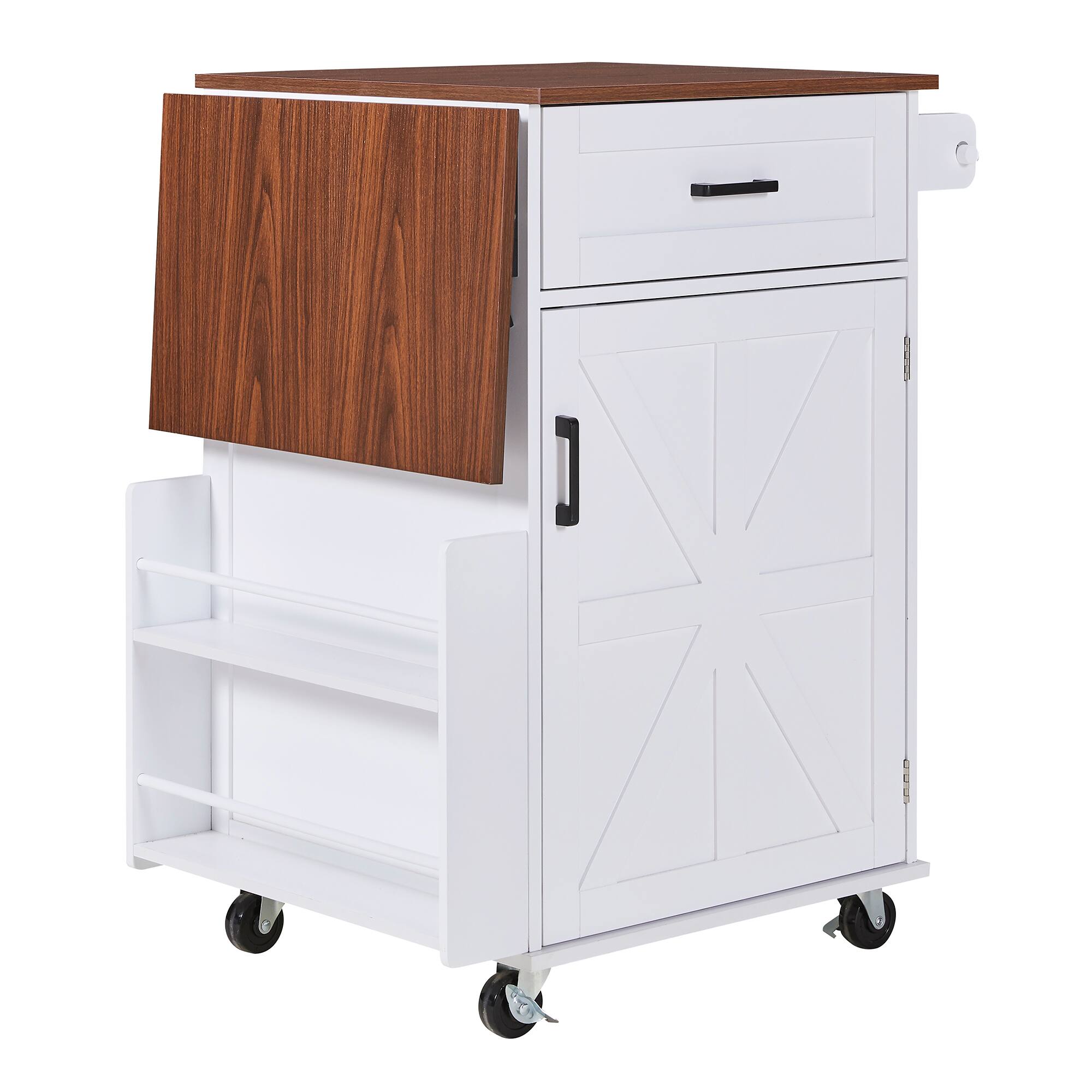 Alt View 5. Forest'nSky - 39.3" Farmhouse Kitchen Island with Drop Leaf – Rolling Cart with Towel Rack & Lockable Wheels, White - White.