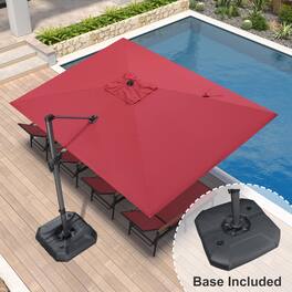 PURPLE LEAF - 9' X 11.5' Aluminum Outdoor Patio Cantilever Umbrella Offset 360° Rotation Umbrella with Base for Garden Deck Pool - Terra Red