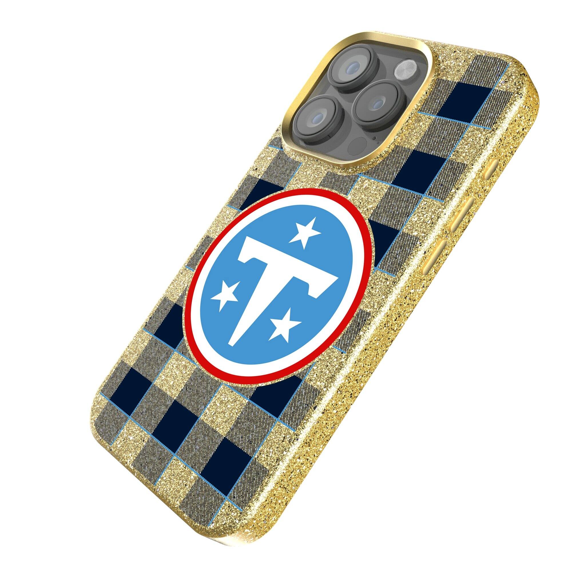 Alt View 1. Keyscaper - Tennessee Titans Plaid Bling iPhone Case - 16 Plus - Gold.