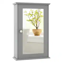 Pefilos - Bathroom Wall Cabinet with Single Mirror Door- Bathroom Cabinet for Bathroom Laundry Room Kitchen - Gray