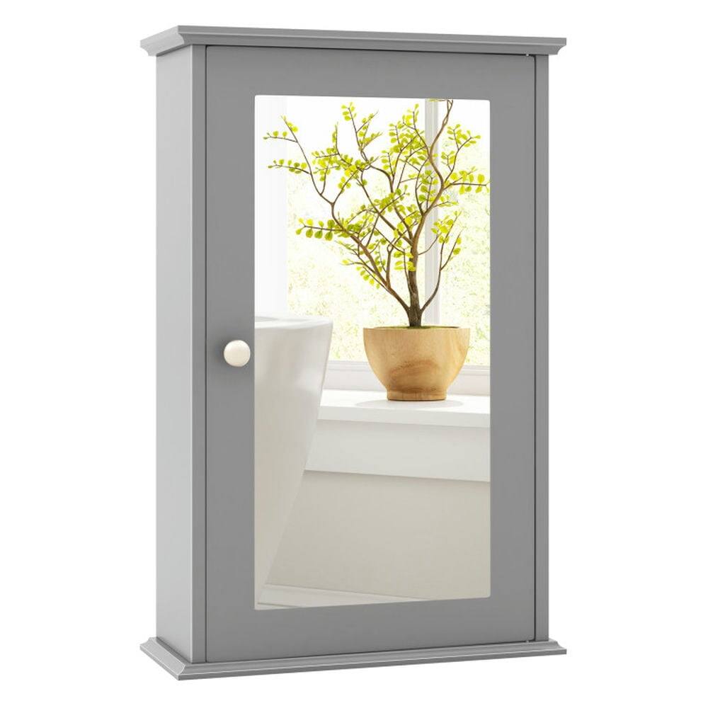 Front. Pefilos - Bathroom Wall Cabinet with Single Mirror Door-Gray, Bathroom Cabinet for Bathroom Laundry Room Kitchen - Gray.