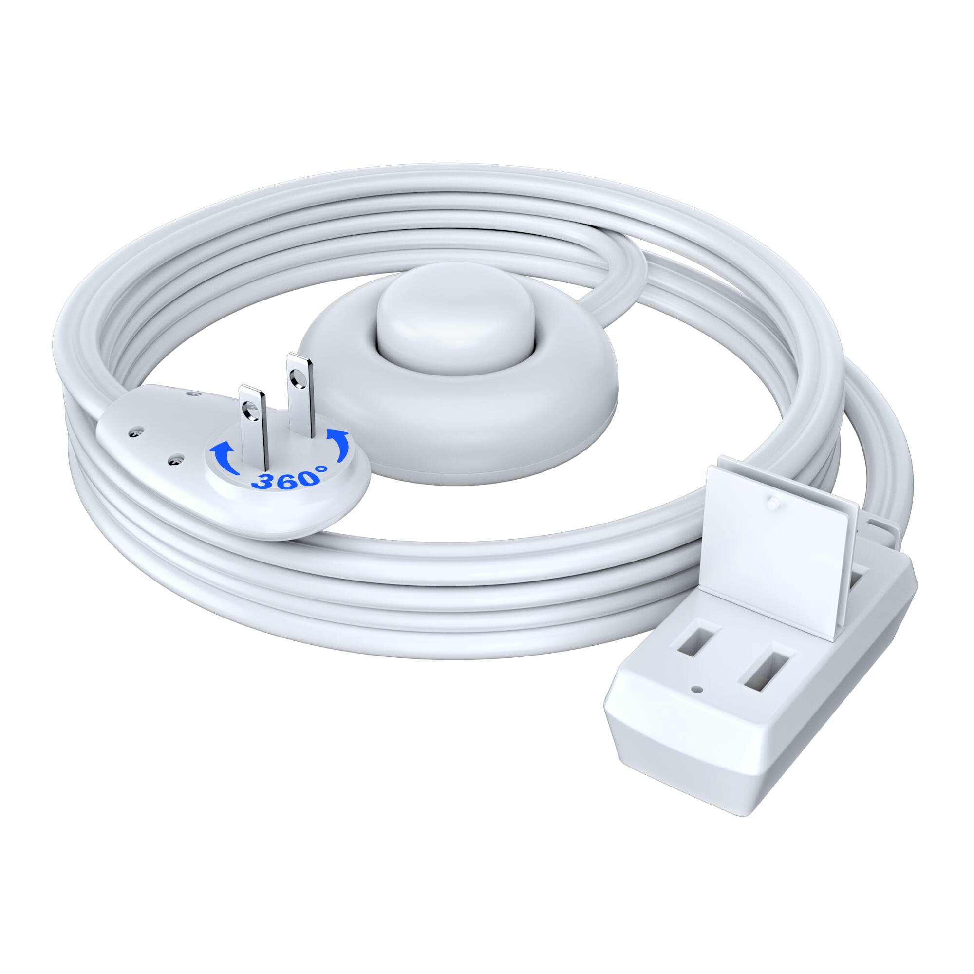 Front. Maximm - 6ft 360° Rotating Flat Plug Extension Cord with on and Off Switch, 2 Prong, 3 Outlets - White.