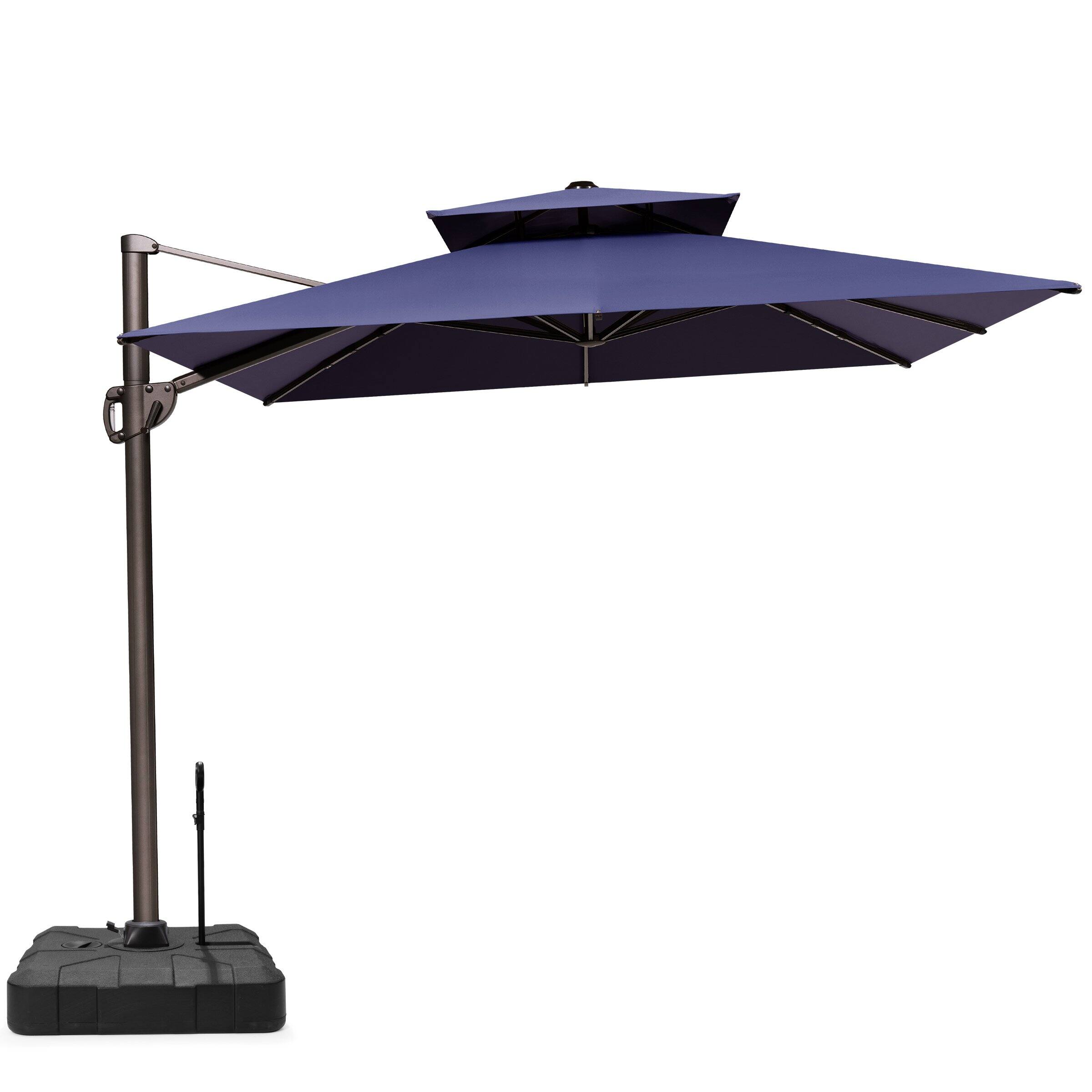 Angle. Crestlive Products - Crestlive Products 11-ft Aluminum Navy Blue Slide-tilt Cantilever Patio Umbrella with Base - Navy blue.