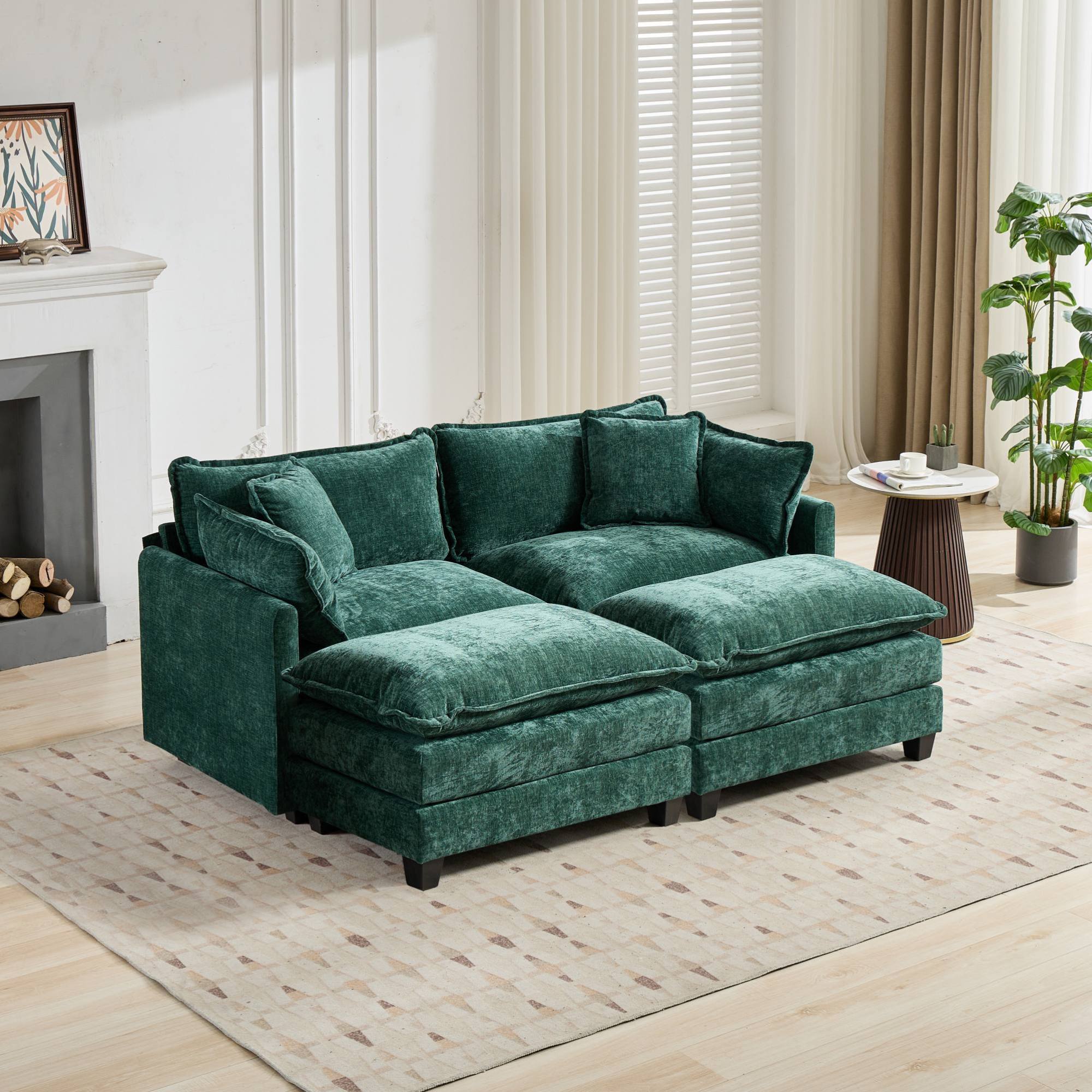 Alt View 2. GOODSILO - Modular Sofa Ottoman with Adjustable Backrest and Double Layer Cushion for Modern Living Spaces - Green.