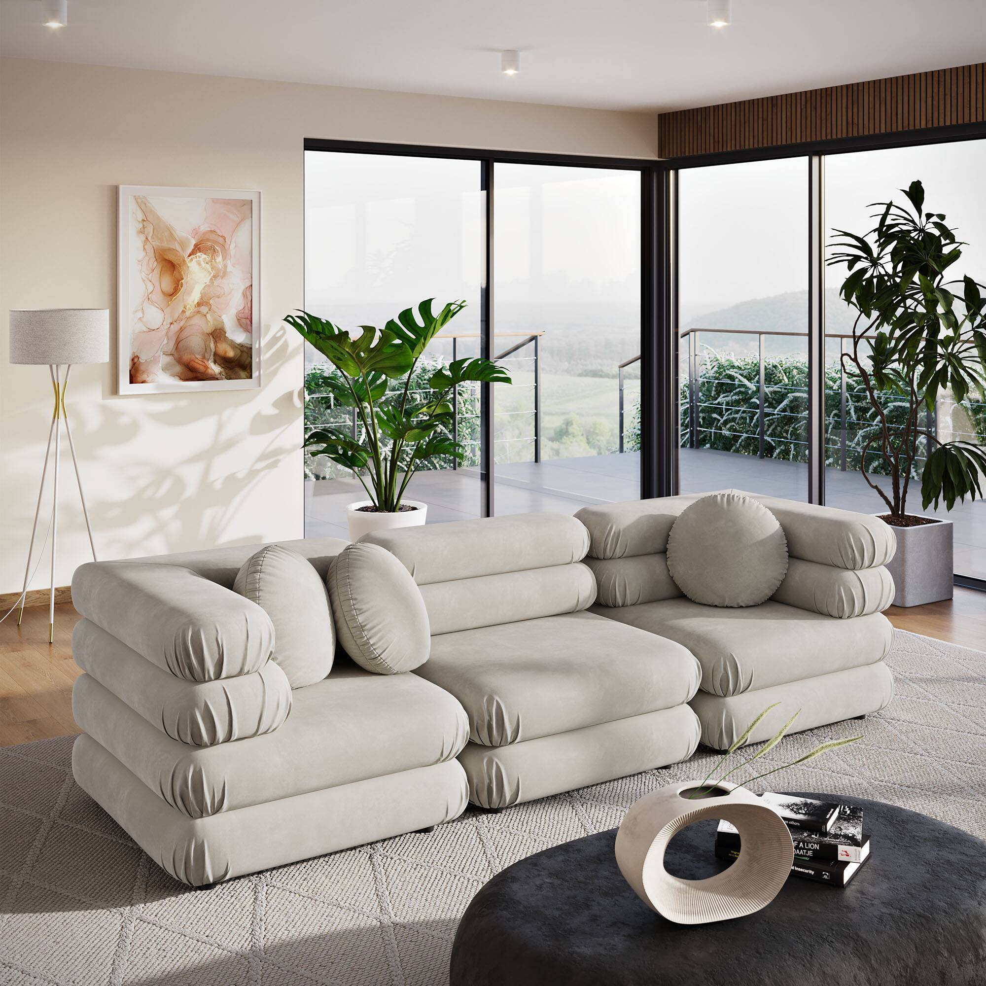 Alt View 6. Modway - Jubilee 3-Piece Modular Performance Velvet Sectional Sofa by Modway - Almond.