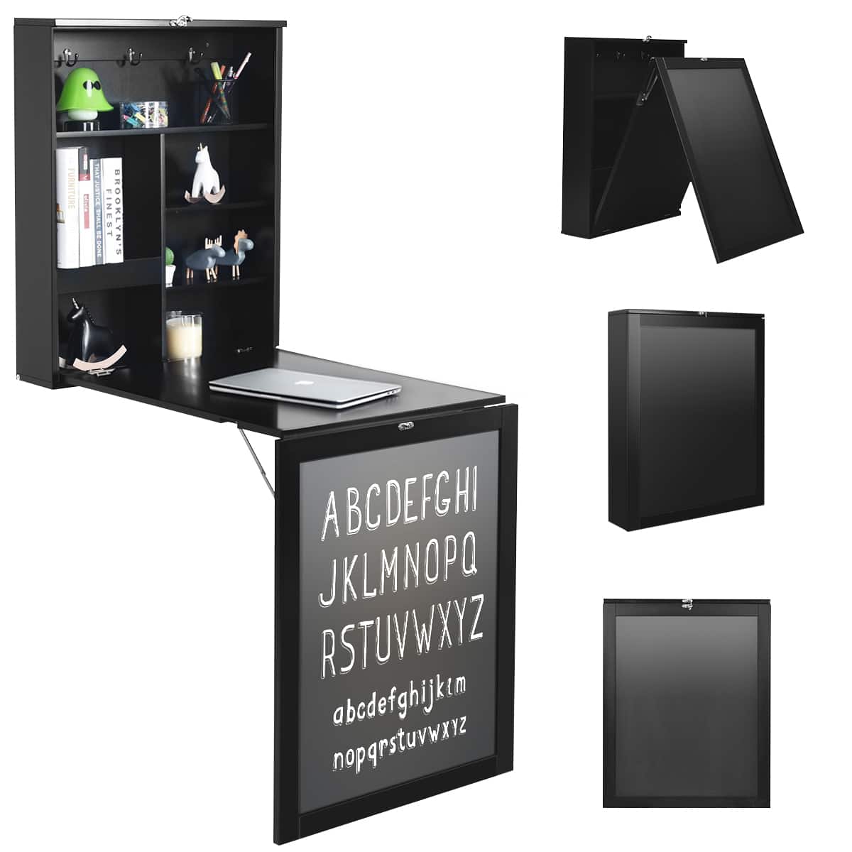 Costway - Wall Mounted Table Fold Out Convertible Desk with A Blackboard/Chalkboard - Black price history on PriceWatchPro