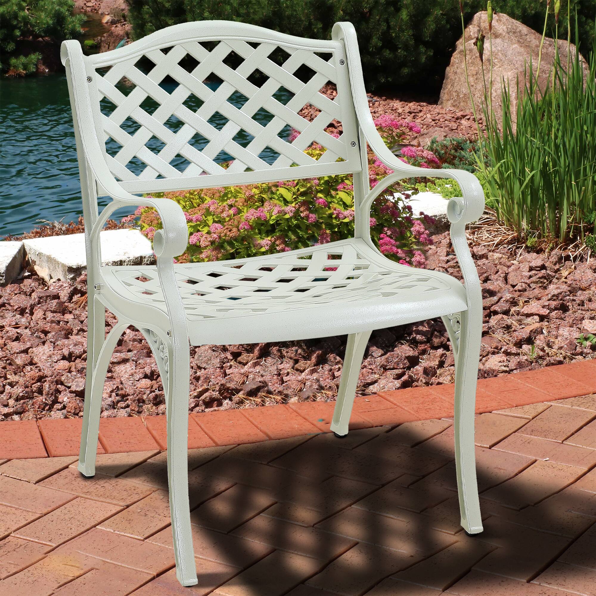 Left. Mondawe - 2-Piece Cast Aluminum Stationary Dining Chairs - White.