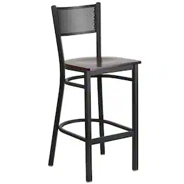 Flash Furniture - HERCULES Series Black Grid Back Metal Restaurant Barstool - Walnut Wood Seat - Brown