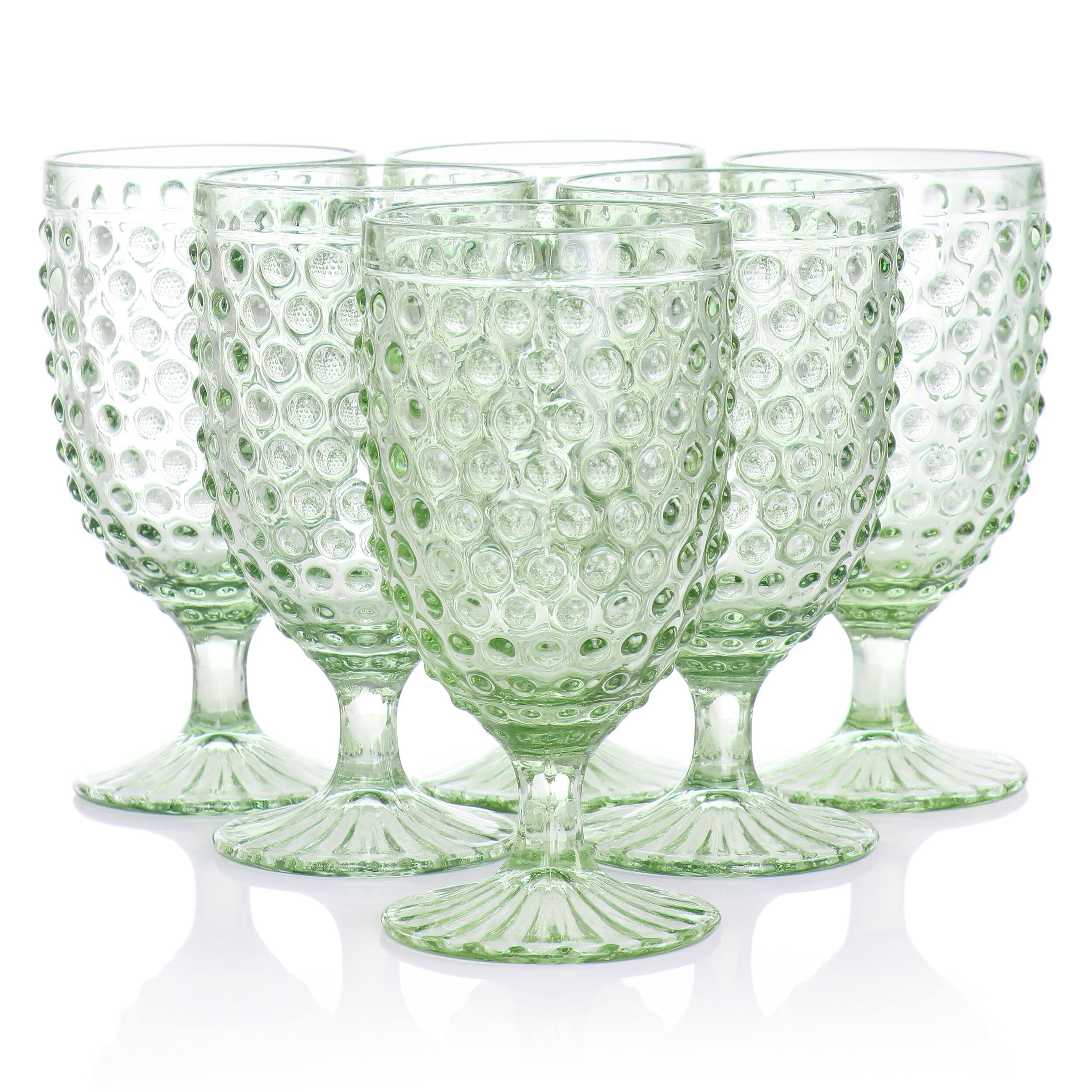 Alt View 5. Martha Stewart - Martha Stewart 6 Piece 14.2 Ounce Clear Glass Hobnail Goblet Drinkware Set in Green - Green.
