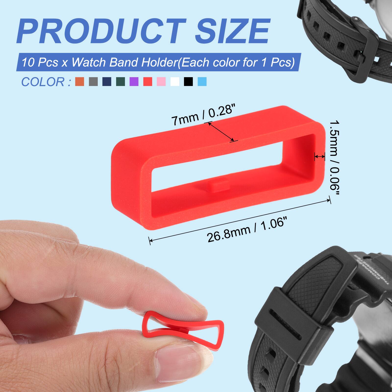PRODUCT SIZE  
10 Pcs x Watch Band Holder (Each color for 1 Pcs)  
COLOR: 7mm / 0.28" / 1.06"  
26.8mm / 1.5mm / 0.06"