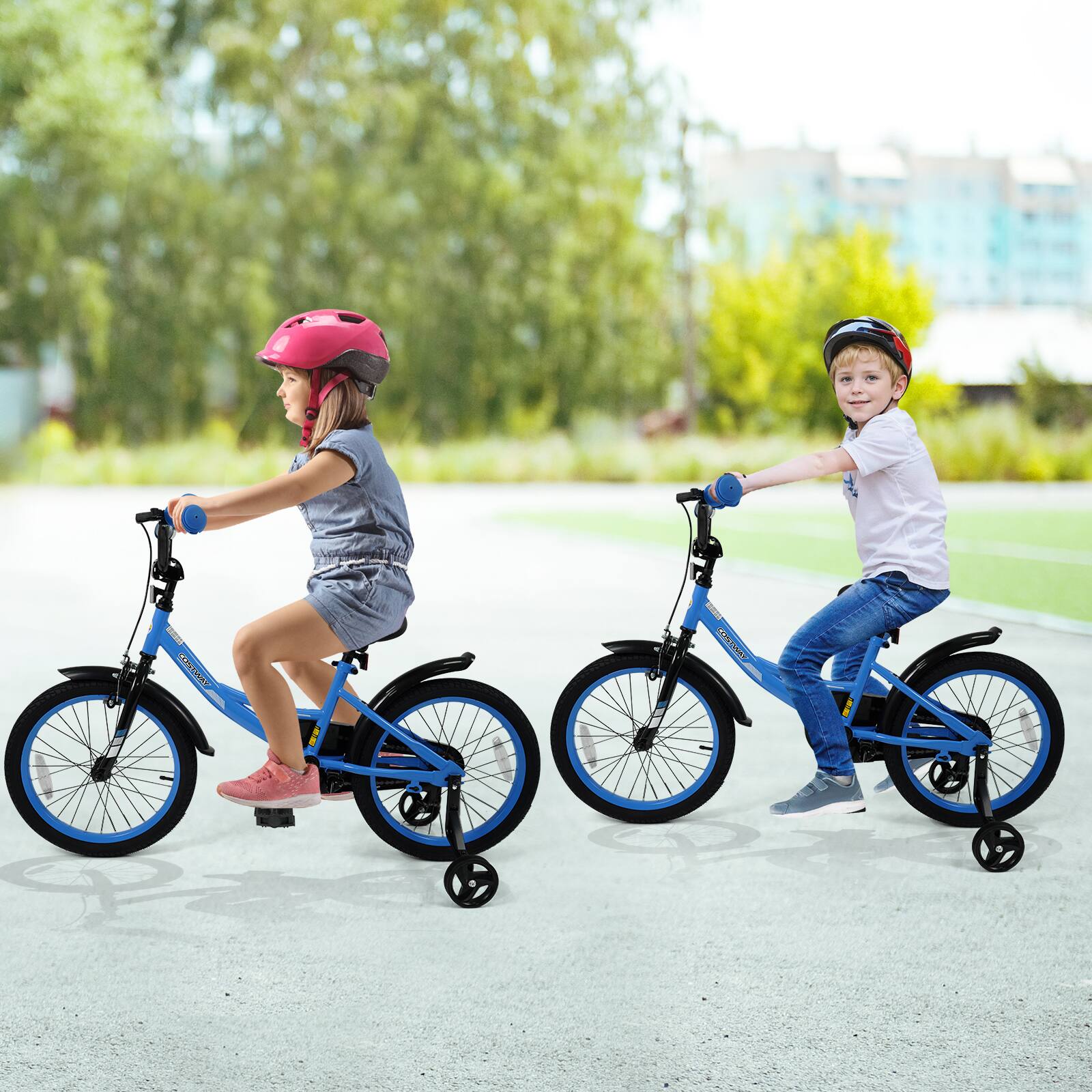 Alt View 2. Costway - Costway 18 Inch Kids Bike with Training Wheels Dual Brakes Adjustable Seat Handlebar Height - Navy.