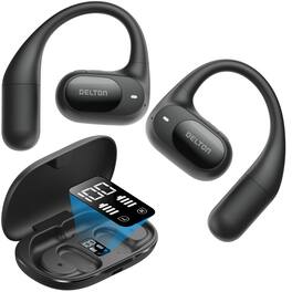 Delton - O104 Wireless Bluetooth Earbuds with Dual ENC Microphones Charging Case and Smart Touch Controls - Black