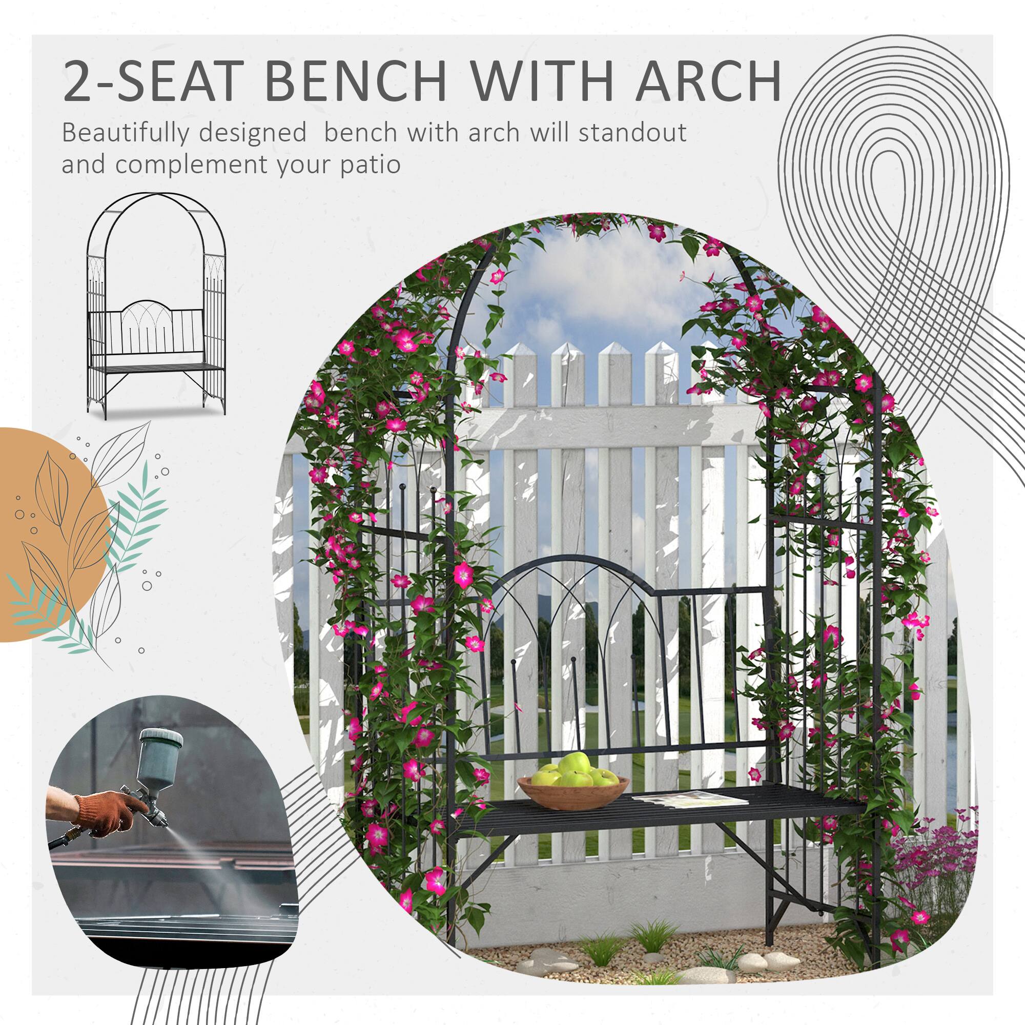 2-SEAT BENCH WITH ARCH
Beautifully designed bench with arch will standout and complement your patio