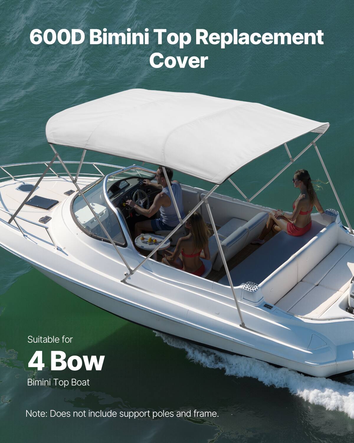 600D Bimini Top Replacement Cover

Suitable for 4 Bow Bimini Top Boat

Note: Does not include support poles and frame.