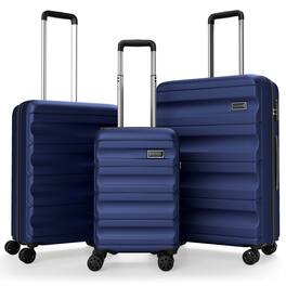 Costway - 3 PCS Hardside Luggage Set (20/24/28 Inch) with 8-Spinner Wheels, 3-Digital Lock - Navy